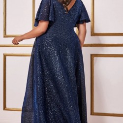 Блестяща Дълга Тъмносиня Официална Рокля Макси Дами Блестяща Дълга Тъмносиня Официална Рокля Макси Дами