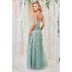 Бална Дълга Светлозелена Рокля Тюл Бродерии Бална Дълга Светлозелена Рокля Тюл Бродерии