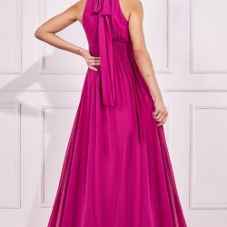 Бална Дълга Цикламено Розова Рокля Шифон Цепка