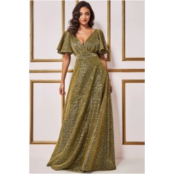 Блестяща Дълга Елегантна Златиста Рокля  Блестяща Дълга Елегантна Златиста Рокля
