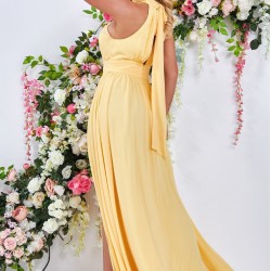 Бална Дълга Жълта Рокля Шифон Цепка