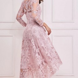 Асиметрична Бална Розова Рокля Тюл Бродерии Ръкави Асиметрична Бална Розова Рокля Тюл Бродерии Ръкави