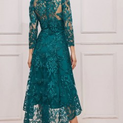 Асиметрична Бална Зелена Рокля Тюл Бродерии Ръкави Асиметрична Бална Зелена Рокля Тюл Бродерии Ръкави