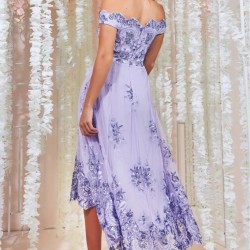 Асиметрична Бална Лилава Рокля Тюл Бродерии Асиметрична Бална Лилава Рокля Тюл Бродерии