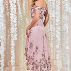 Асиметрична Бална Розова Рокля Тюл Бродерии Асиметрична Бална Розова Рокля Тюл Бродерии