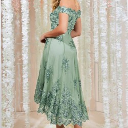Асиметрична Бална Светлозелена Рокля Тюл Бродерии Асиметрична Бална Светлозелена Рокля Тюл Бродерии