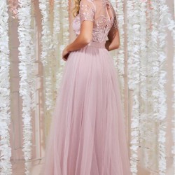 Абитуриентска Бална Дълга Розова Рокля Тюл Бродерии Абитуриентска Бална Дълга Розова Рокля Тюл Бродерии