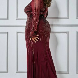 Абитуриентска Бална Блестяща Бална Рокля Бордо Макси Дами Ръкави Абитуриентска Бална Блестяща Бална Рокля Бордо Макси Дами Ръкави