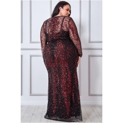 Дълга Официална Тъмночервена Рокля Макси Дами Пайети Дълга Официална Тъмночервена Рокля Макси Дами Пайети