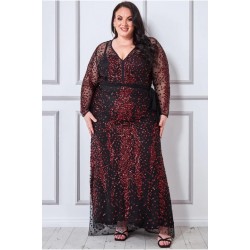 Дълга Официална Тъмночервена Рокля Макси Дами Пайети Дълга Официална Тъмночервена Рокля Макси Дами Пайети