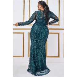 Дълга Официална Тъмнозелена Рокля Макси Дами Пайети Дълга Официална Тъмнозелена Рокля Макси Дами Пайети