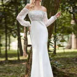 Блестяща Бална Дълга Бяла  Рокля Супер Секси