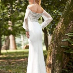 Блестяща Бална Дълга Бяла  Рокля Супер Секси