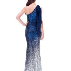 Бална Дълга Блестяща Тъмносиня Рокля Пайети