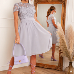 Елегантна Къса Синя Рокля Дантела