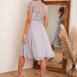 Елегантна Къса Синя Рокля Дантела