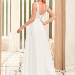 Бяла Дълга Официална Рокля Тюл Апликации