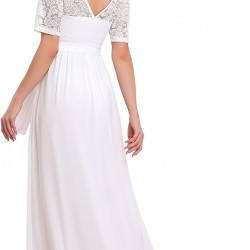 Бяла Дълга Официална Рокля Бюстие Дантела Шифон
