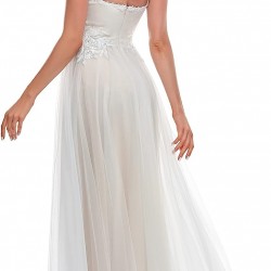 Дълга Официална Рокля Тюл Бял Крем 