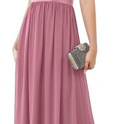 Елегантна Дълга Розова Рокля Бюстие Дантела