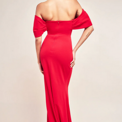 Дълга Червена Официална Бална Рокля Деколте 