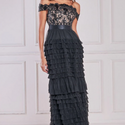  Абитуриентска Бална Дълга Черна Рокля Блестящо Деколте