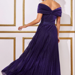 Блестяща Дълга Лилава Рокля Плисе