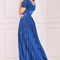 Блестяща Дълга Синя Рокля Плисе