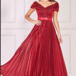 Блестяща Дълга Тъмночервена Официална Рокля Плисе