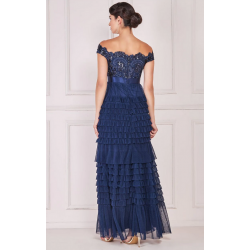 Абитуриентска Бална Дълга Рокля Тъмносиня Блестящо Деколте Абитуриентска Бална Дълга Рокля Тъмносиня Блестящо Деколте