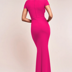 Дълга Розова Официална Рокля Кръстосано Деколте