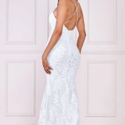 Дълга Бяла Официална Блестяща Бална Рокля Презрамки Пайети