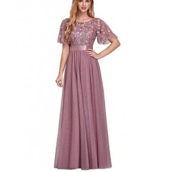 Елегантна Дълга Рокля Тюл Декорации Роза