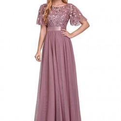 Елегантна Дълга Рокля Тюл Декорации Роза