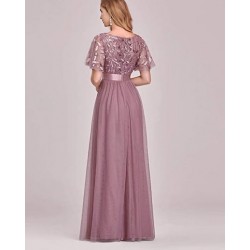 Елегантна Дълга Рокля Тюл Декорации Роза