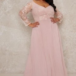 Дълга Елегантна Розова Рокля Макси Размери