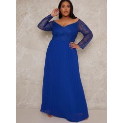 Дълга Бална Синя Рокля Макси Размери Шифон Дълга Бална Синя Рокля Макси Размери Шифон