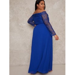 Дълга Бална Синя Рокля Макси Размери Шифон Дълга Бална Синя Рокля Макси Размери Шифон