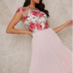 Елегантна Вечерна Розова Рокля Бродерии