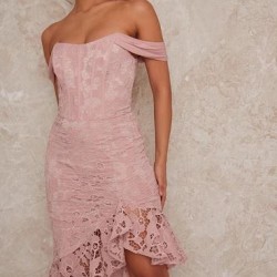 Дантелена Къса Розова Официална Рокличка 1