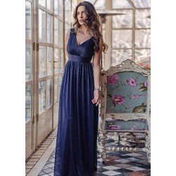 Дълга Вечерна Тъмносиня Рокля