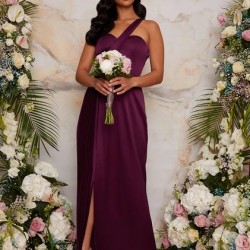 Елегантна Дълга Лилава Рокля Едно Рамо Цепка