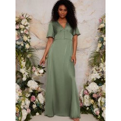 Абитуриентска Дълга Зелена Рокля Сатен