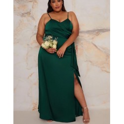 Елегантна Класическа Зелена Рокля Сатен Макси Дами