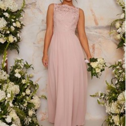 Абитуриентска Дълга Бална Розова Рокля Дантела и Шифон
