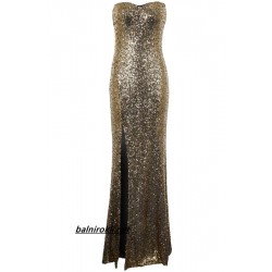 Дълга Елегантна Официална Златна Рокля Пайети Цепка