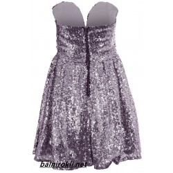 Блестяща Къса Сребристолилава Рокля Пайети