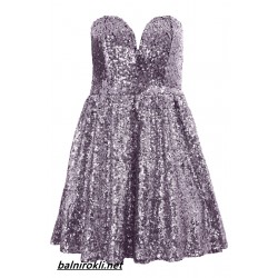 Блестяща Къса Сребристолилава Рокля Пайети