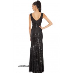 Елегантна Дълга Блестяща Черна Рокля Холивуд
