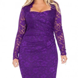 Елегантна Къса Дантелена Лилава Рокля Макси Размери